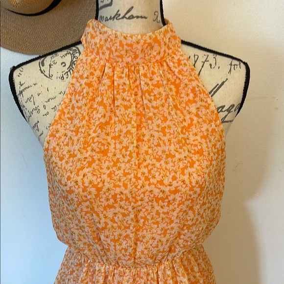 NWT Sienna Sky Orange Floral Dress chiffon like layers halter Medium - Picture 4 of 9
